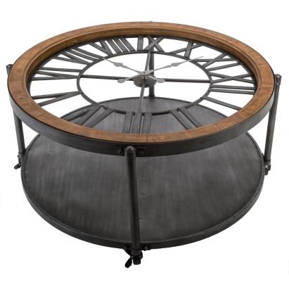 Masuta cafea rotunda Atmosphera Baris Chrono cu blat ceas, 95x47 cm, negru Household NewTrend