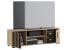 Comoda TV moderna 140x37 cm cu 2 usi si rafturi, finisaj craft cu negru Household NewTrend