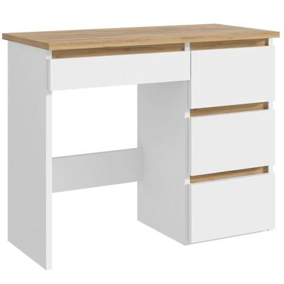 Birou Beta 3 Norge cu 4 sertare, 94x43x75 cm, alb si stejar craft Household NewTrend