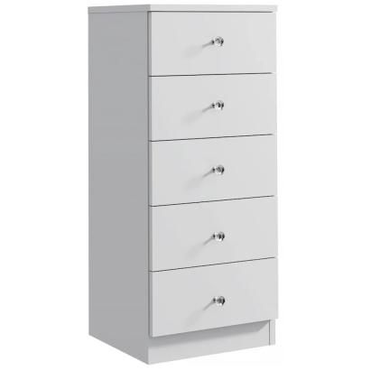 Comoda verticala Cristal cu 5 sertare, MDF, 40x38x94 cm, alb mat Household NewTrend