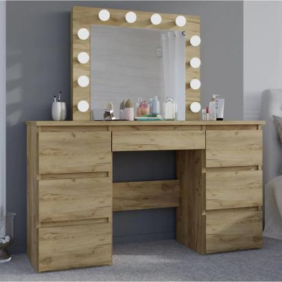 Masa de toaleta si machiaj cu oglinda LED si 7 sertare, 120x43x140 cm, craft Household NewTrend