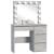 Masa de toaleta si machiaj Hollywood cu oglinda LED si 4 sertare, 94x43x140 cm, gri beton Household NewTrend