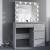 Masa de toaleta si machiaj Hollywood cu oglinda LED si 4 sertare, 94x43x140 cm, gri beton Household NewTrend