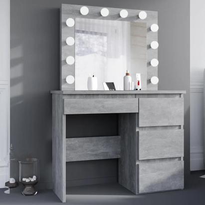 Masa de toaleta si machiaj Hollywood cu oglinda LED si 4 sertare, 94x43x140 cm, gri beton Household NewTrend
