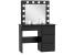 Masa de toaleta si machiaj Hollywood cu oglinda LED si 4 sertare, 94x43x140 cm, negru Household NewTrend