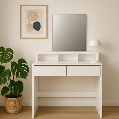Masa de toaleta cu oglinda si 2 sertare, 80x40x140 cm, alb Household NewTrend