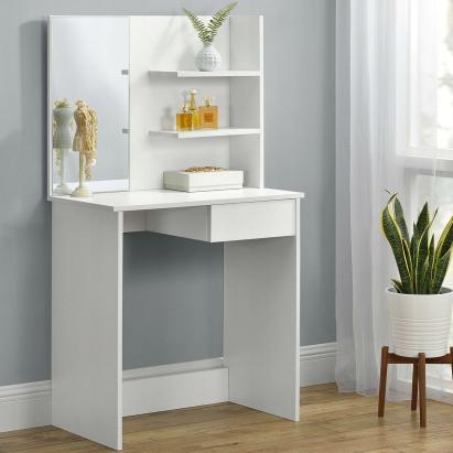 Masa de toaleta cu oglinda, rafturi si sertar, 75x40x136 cm, alb Household NewTrend