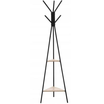 Cuier hol, metalic, 2 rafturi MDF, design minimalist, 180 cm, negru Household NewTrend