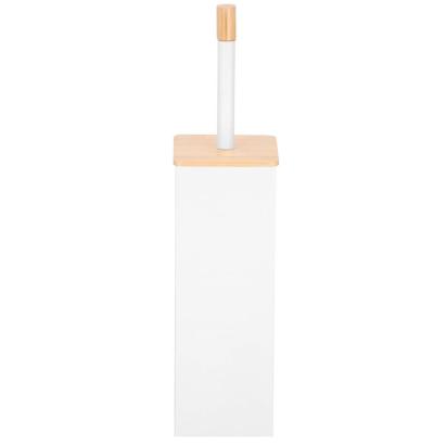 Perie WC cu rezervor detasabil si capac, din metal si bambus, 40 cm, alb Household NewTrend