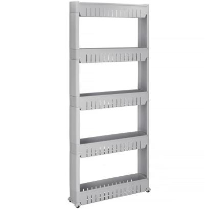 Sistem rafturi de depozitare cu roti pentru bucatarie sau baie cu 5 polite, 54x13x132cm, gri Household NewTrend