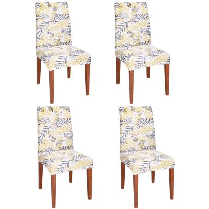 Set 4 huse pentru scaun, marime universala, poliester si spandex, 38x70cm, alb, gri si galben Household NewTrend