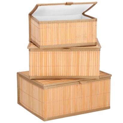 Set 3 cutii organizatoare din bambus, cu capac, diverse dimensiuni, maro Household NewTrend