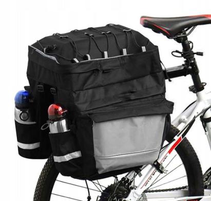 Geanta portbagaj bicicleta dubla, 8 buzunare laterale, 39x34x43cm, negru cu elemente reflectorizante gri, protectie impermeabila Household NewTrend