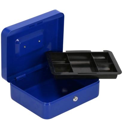Caseta pentru bani tip cutie de valori, compartimentanta, cu cheie, metal, 25x20x9cm, albastru Household NewTrend