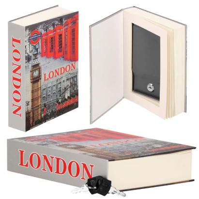 Caseta de valori, cutie metalica cu cheie, portabila, tip carte, London, 22x15.5x4.5 cm Household NewTrend