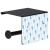 Suport hartie igienica din otel cu raft depozitare, prindere fara gaurire, 14cm, negru Household NewTrend
