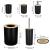 Set de accesorii rotunde pentru baie din plastic cu elemente bambus, 6 piese, negru Household NewTrend