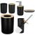 Set de accesorii rotunde pentru baie din plastic cu elemente bambus, 6 piese, negru Household NewTrend