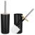 Set de accesorii rotunde pentru baie din plastic cu elemente bambus, 6 piese, negru Household NewTrend