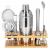 Set Cocktail Shaker Kit pentru barmani 750ml, KI10, suport bambus, 12 piese Household NewTrend