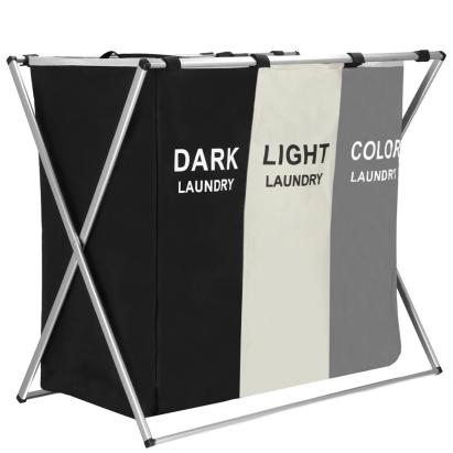 Cos de rufe cu 3 compartimente, cadru aluminiu, 68x40x60cm, 146 litri Household NewTrend