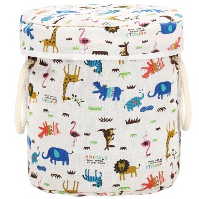 Cos depozitare haine sau jucarii, 30x30 cm, bumbac si in, 27 l, animalute, alb Household NewTrend