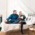 Patura tip hanorac, cu maneci, gluga si buzunare, material plus, marime universala, albastra Household NewTrend