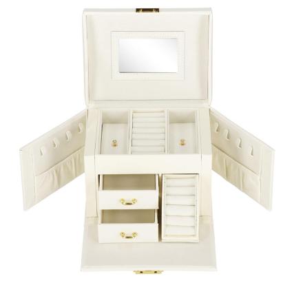 (DL) Cutie depozitare si organizare bijuterii, MDF, piele ecologica, 17,5 x 12 x 13,5 cm., crem Household NewTrend