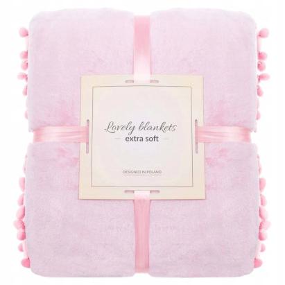 Patura pufoasa cu pampoane mici, 2 persoane, 200x220cm, roz Household NewTrend