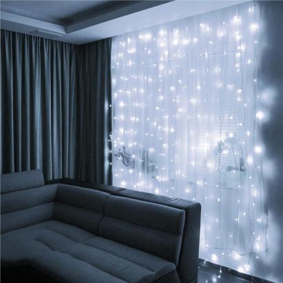 Ghirlanda luminoasa tip perdea 300 LED-uri, 3x3m, pentru interior, alimentare USB, alb Household NewTrend