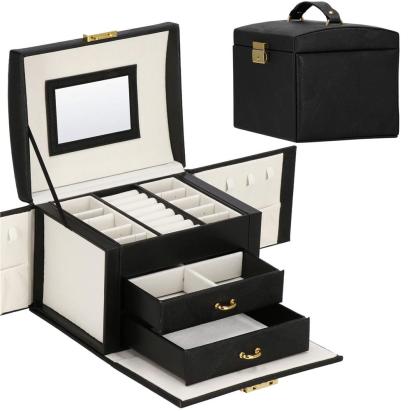 (DL) Cutie depozitare si organizare bijuterii, MDF, piele ecologica, 18 x 13,5 x 14cm, negru Household NewTrend