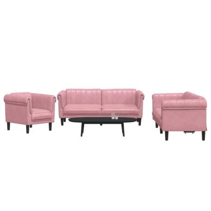 Set de canapele, 3 piese, roz, catifea GartenMobel Dekor