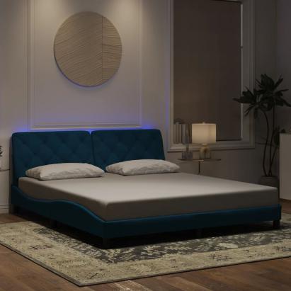 Cadru de pat cu lumini LED, albastru, 180x200 cm, catifea GartenMobel Dekor