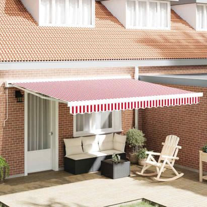 Tenda retractabilă automată cu dungi roșii și albe 400x300 cm GartenMobel Dekor