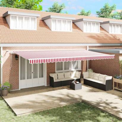 Markiza retractabilă cu LED-uri, dungi roșii și albe, 600x300 cm GartenMobel Dekor
