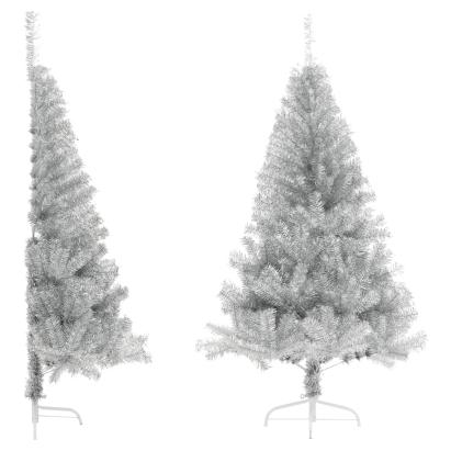 Jumătate brad de Crăciun cu suport, argintiu, 120 cm, PET GartenMobel Dekor