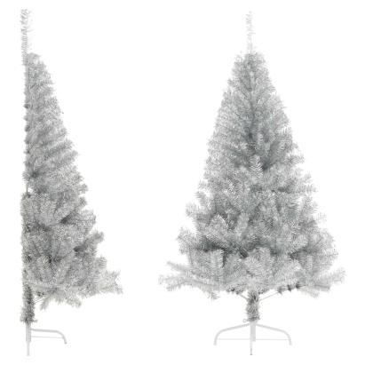 Jumătate brad de Crăciun cu suport, argintiu, 150 cm, PET GartenMobel Dekor