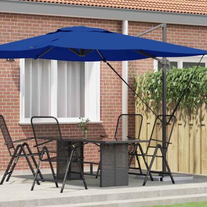 Parasolar cantilever Roma Albastru Azure 286x285x265 cm din aluminiu GartenMobel Dekor