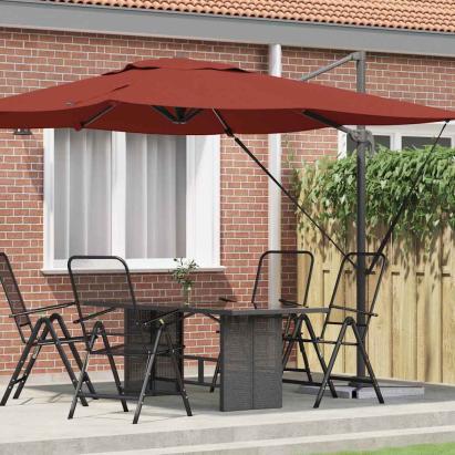 Parasolar Roma cu braț cantilever Terracotta 286x285x265 cm din aluminiu GartenMobel Dekor