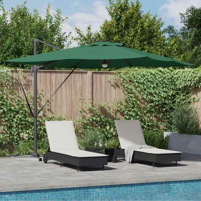 Umbrela cantilever Roma cu LED-uri, verde, 286x285x270 cm, aluminiu GartenMobel Dekor