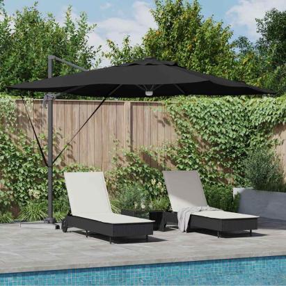 Umbrela Cantilever Roma cu LED-uri negre 286 x 285 x 270 cm din aluminiu GartenMobel Dekor