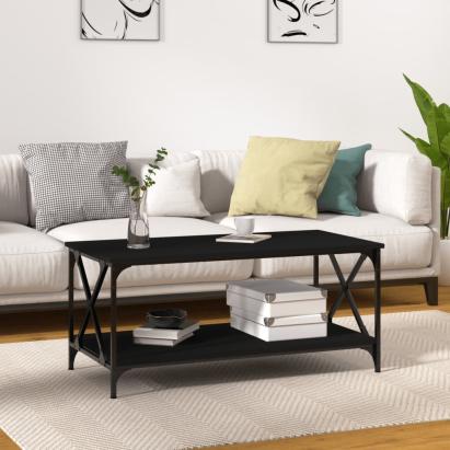 Măsuță de cafea, negru, 100x50x45 cm, lemn prelucrat și fier GartenMobel Dekor