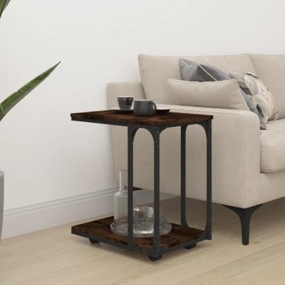 Masă laterală cu roți stejar fumuriu 50x35x55,5cm lemn compozit GartenMobel Dekor