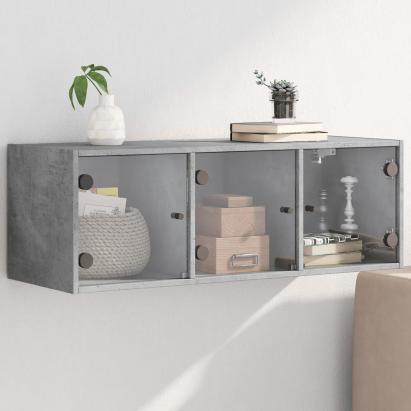 Dulap de perete cu uși din sticlă, gri beton, 102x37x35 cm GartenMobel Dekor