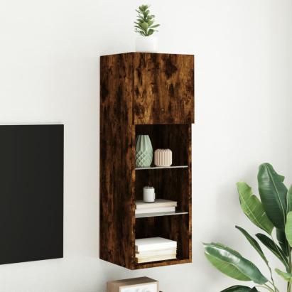 Comodă TV cu lumini LED, stejar fumuriu, 30,5x30x90 cm GartenMobel Dekor
