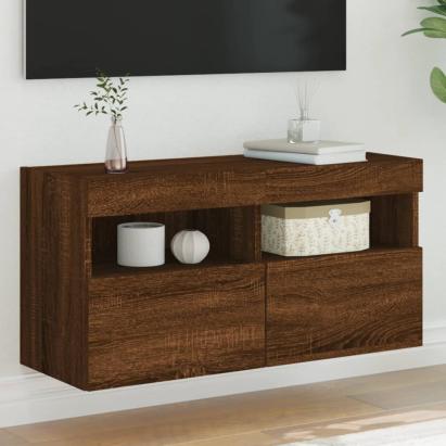 Comodă TV de perete cu lumini LED, stejar maro, 80x30x40 cm GartenMobel Dekor
