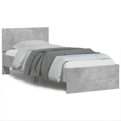 Cadru de pat cu tăblie și lumini LED, gri beton, 90x200 cm GartenMobel Dekor