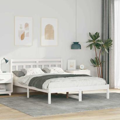 Cadru de pat cu headboard Alb 120 x 190 cm Lemn de brad GartenMobel Dekor
