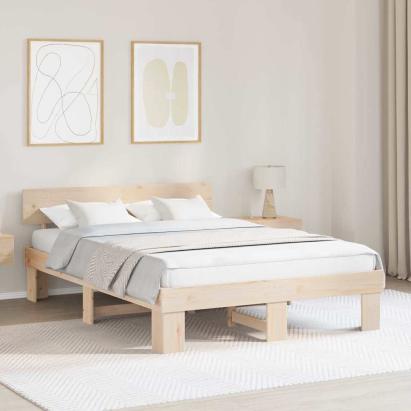 Cadru de pat cu headboard Maro 140 x 200 cm Lemn de brad solid GartenMobel Dekor