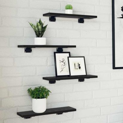 Set de 4 plăci de raft , Stejar Negru, 40x10x1.5 cm, din lemn prelucrat. GartenMobel Dekor